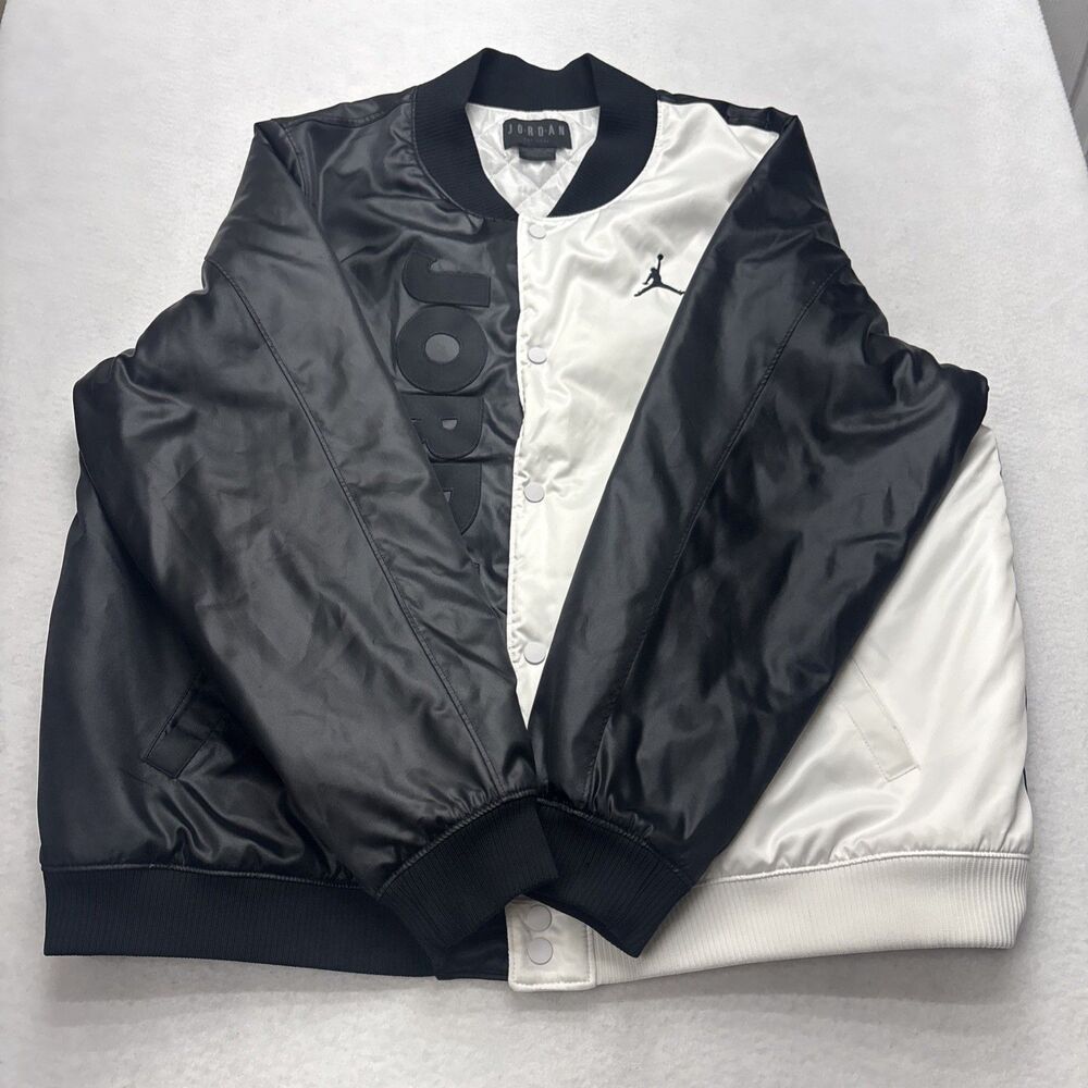 NIKE LEGACY AIR JORDAN 11 -Black / White Satin Bomber- Quilted Snap - SIZE XXL *